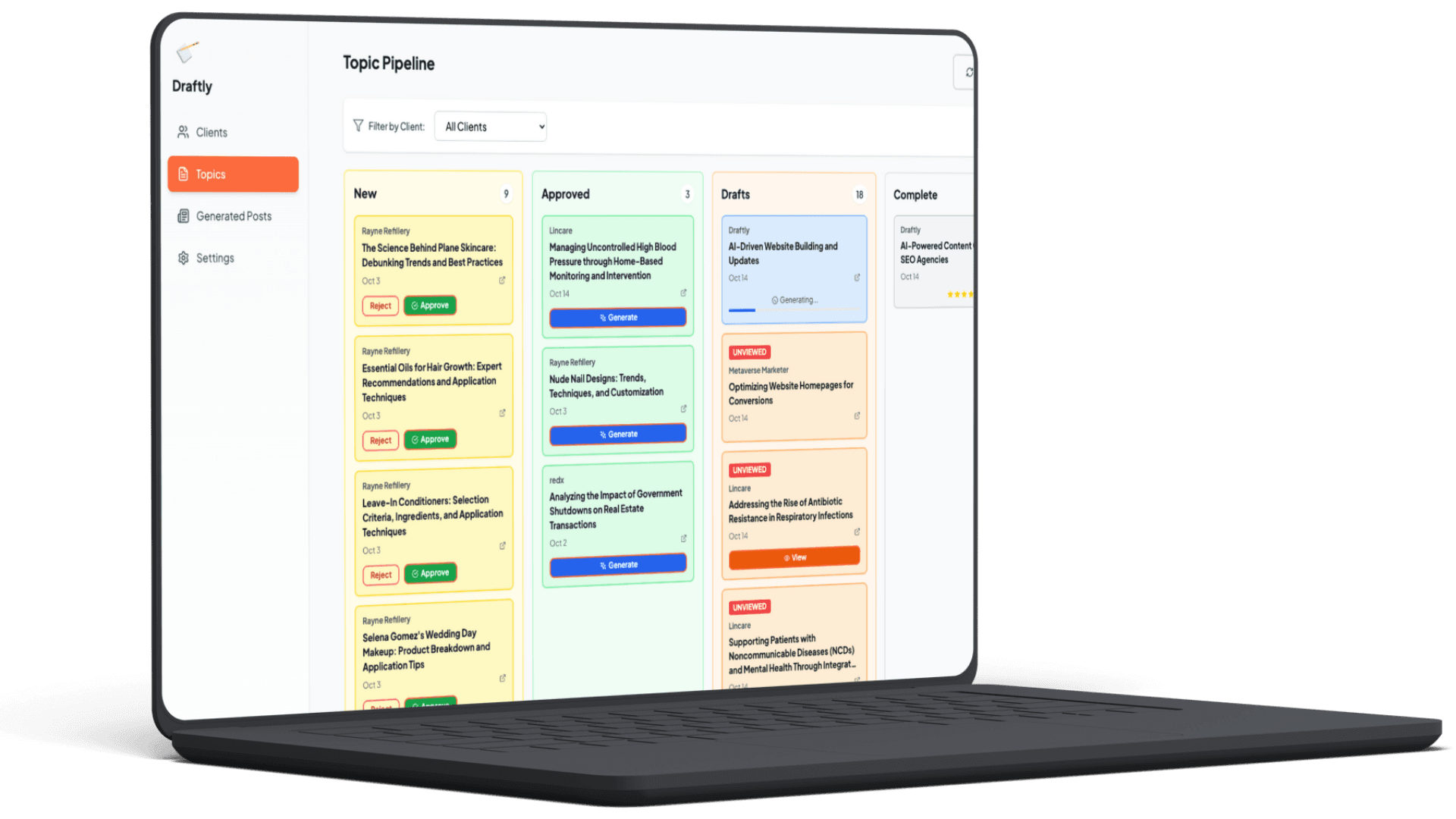 Screenshot of the Draftly pipeline interface