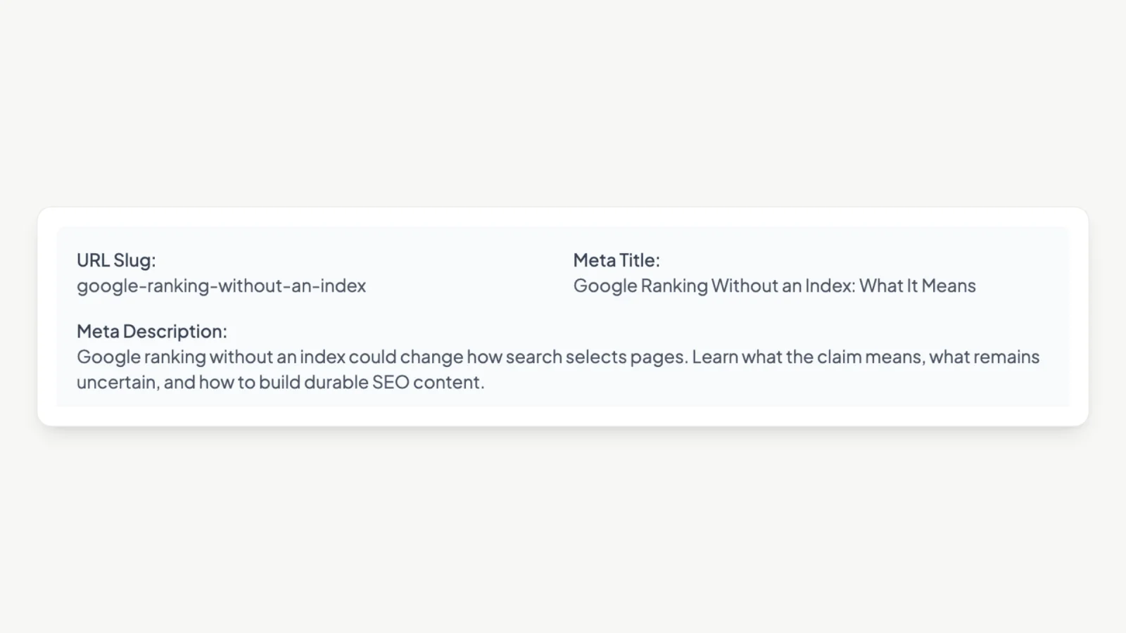 SEO fields Draftly wrote for a post: URL slug, meta title and meta description